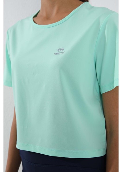 Mint Yeşili Basic Kısa Kol Standart Kalıp O Yaka Kadın Crop Top T-Shirt - 97143