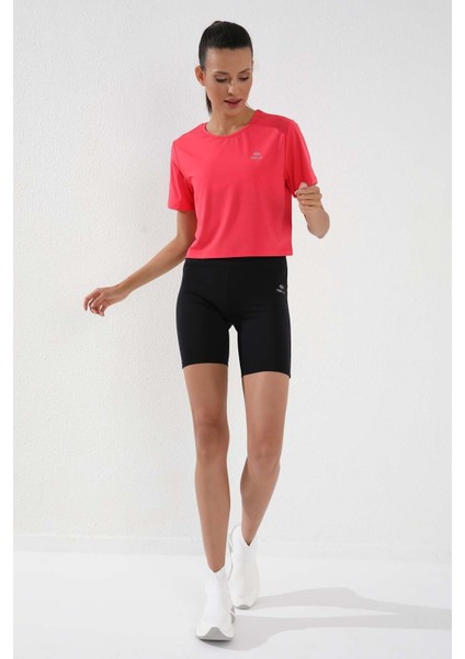 Fuşya Basic Kısa Kol Standart Kalıp O Yaka Kadın Crop Top T-Shirt - 97143