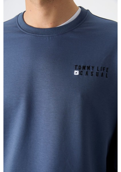 Tommy Life Petrol - Siyah Casual O Yaka Lastik Paça Erkek Oversize Eşofman Takımı - 85120