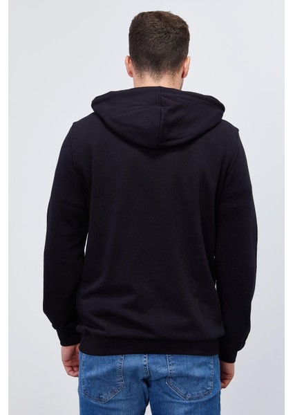 Lacivert Geometrik Baskılı Standart Kalıp Kapüşonlu Erkek Sweatshirt - 87870