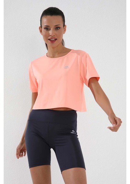 Mercan Basic Kısa Kol Standart Kalıp O Yaka Kadın Crop Top T-Shirt - 97143