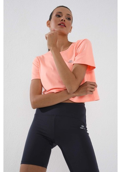 Mercan Basic Kısa Kol Standart Kalıp O Yaka Kadın Crop Top T-Shirt - 97143