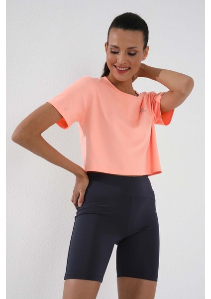 Mercan Basic Kısa Kol Standart Kalıp O Yaka Kadın Crop Top T-Shirt - 97143