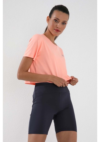 Mercan Basic Kısa Kol Standart Kalıp O Yaka Kadın Crop Top T-Shirt - 97143