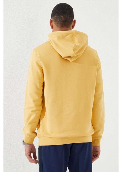 Hardal Nakışlı Kanguru Cep Standart Kalıp Kapüşonlu Erkek Sweatshirt - 87839