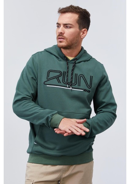 Yeşil Yazı Nakışlı Standart Kalıp Kapüşonlu Erkek Sweatshirt - 87887