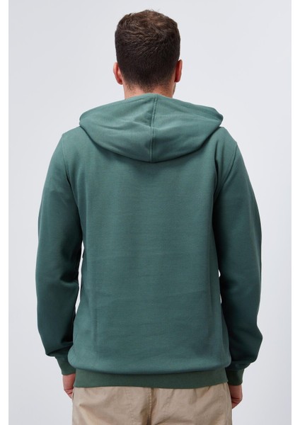 Yeşil Yazı Nakışlı Standart Kalıp Kapüşonlu Erkek Sweatshirt - 87887