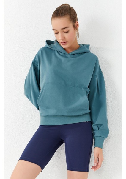 Tommy Life Mint Yeşili Balon Kol Kapüşonlu Kadın Oversize Sweatshirt - 97156