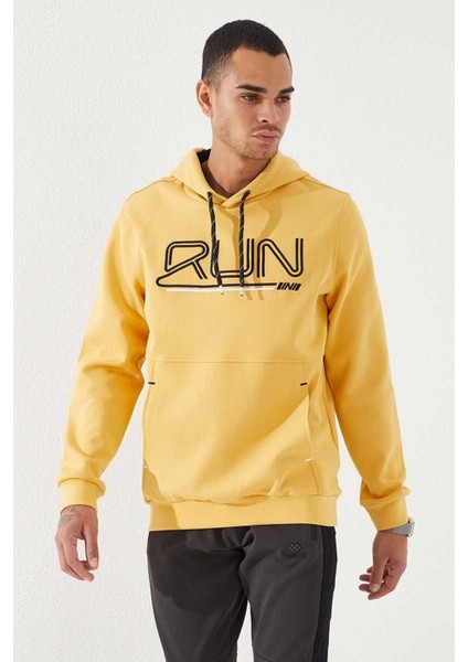 Hardal Yazı Nakışlı Standart Kalıp Kapüşonlu Erkek Sweatshirt - 87887