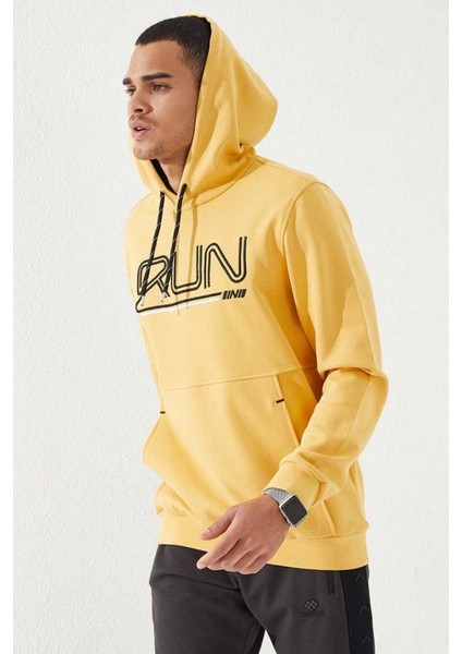 Hardal Yazı Nakışlı Standart Kalıp Kapüşonlu Erkek Sweatshirt - 87887