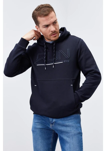 Tommy Life Lacivert Yazı Nakışlı Standart Kalıp Kapüşonlu Erkek Sweatshirt - 87887