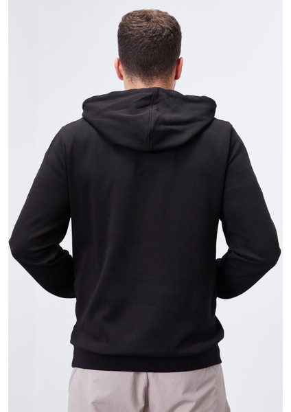 Siyah Yazı Nakışlı Standart Kalıp Kapüşonlu Erkek Sweatshirt - 87887