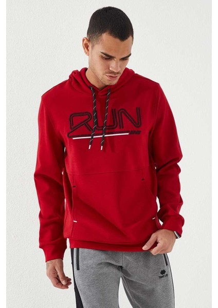 Kırmızı Yazı Nakışlı Standart Kalıp Kapüşonlu Erkek Sweatshirt - 87887