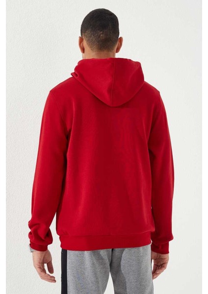 Kırmızı Yazı Nakışlı Standart Kalıp Kapüşonlu Erkek Sweatshirt - 87887