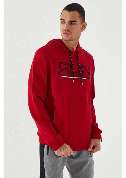 Kırmızı Yazı Nakışlı Standart Kalıp Kapüşonlu Erkek Sweatshirt - 87887