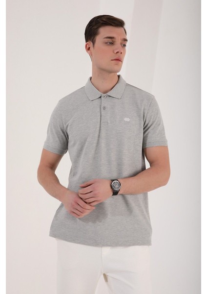 Tommy Life Gri Melanj Erkek Basic Logolu Standart Kalıp Triko Polo Yaka T-Shirt - 87748