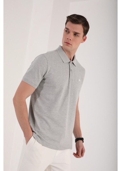 Tommy Life Gri Melanj Erkek Basic Logolu Standart Kalıp Triko Polo Yaka T-Shirt - 87748