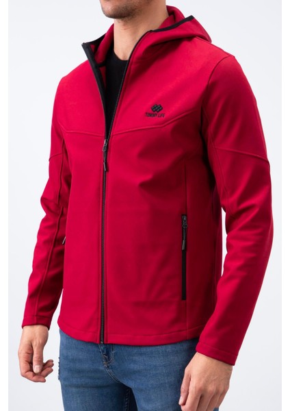 Tommy Life Bordo Fermuarlı Kapüşonlu Su ve Rüzgar Geçirmez Softshell Erkek Mont - 88051