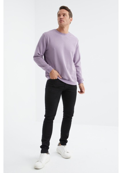 Tommy Life Eflatun Basic O Yaka Rahat Form Erkek Sweatshirt - 88053