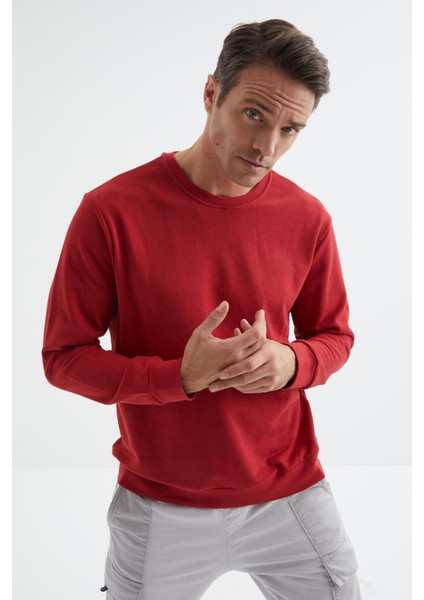 Kırmızı Basic O Yaka Rahat Form Erkek Sweatshirt - 88053