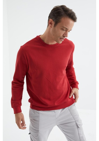 Kırmızı Basic O Yaka Rahat Form Erkek Sweatshirt - 88053