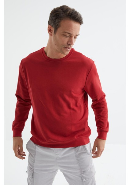 Kırmızı Basic O Yaka Rahat Form Erkek Sweatshirt - 88053