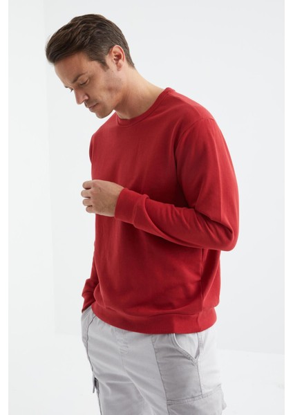 Kırmızı Basic O Yaka Rahat Form Erkek Sweatshirt - 88053