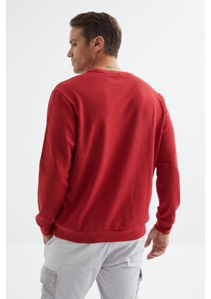 Kırmızı Basic O Yaka Rahat Form Erkek Sweatshirt - 88053