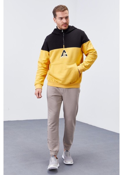 Hardal Erkek Yarım Fermuar Standart Kalıp Kapüşonlu Sweatshirt - 88033