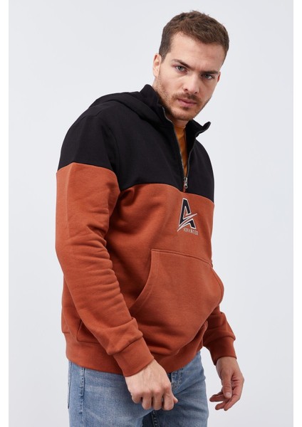 Tarçın Erkek Yarım Fermuar Standart Kalıp Kapüşonlu Sweatshirt - 88033