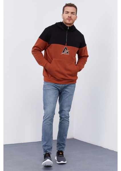 Tarçın Erkek Yarım Fermuar Standart Kalıp Kapüşonlu Sweatshirt - 88033