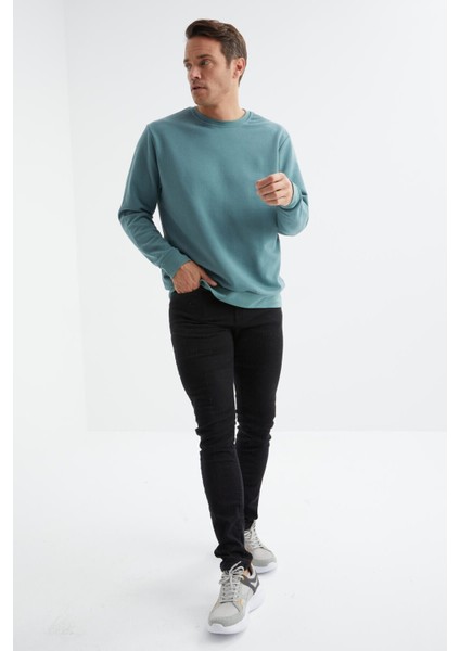 Tommy Life Mint Yeşili Basic O Yaka Rahat Form Erkek Sweatshirt - 88053