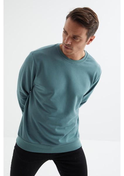 Tommy Life Mint Yeşili Basic O Yaka Rahat Form Erkek Sweatshirt - 88053