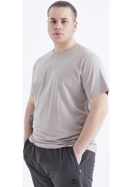 Koyu Bej Basic Kısa Kol O Yaka Büyük Beden Erkek T-Shirt - 88072