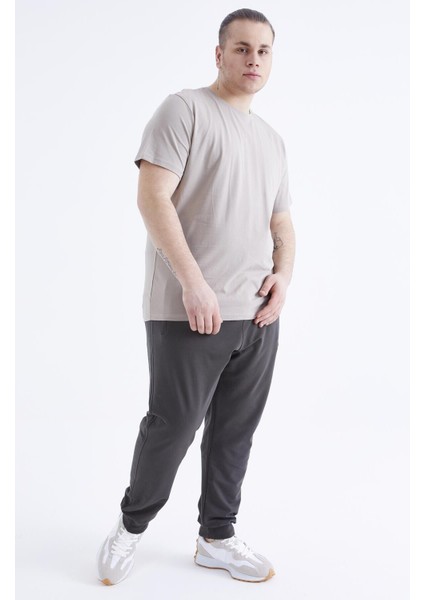Koyu Bej Basic Kısa Kol O Yaka Büyük Beden Erkek T-Shirt - 88072
