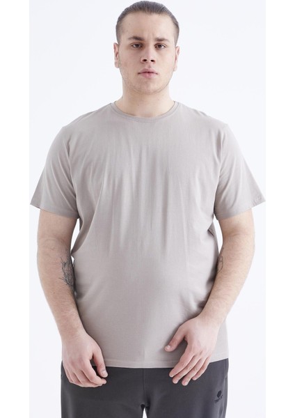 Koyu Bej Basic Kısa Kol O Yaka Büyük Beden Erkek T-Shirt - 88072