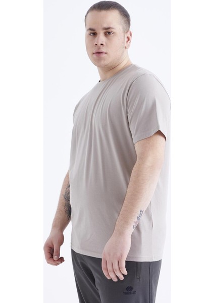 Koyu Bej Basic Kısa Kol O Yaka Büyük Beden Erkek T-Shirt - 88072
