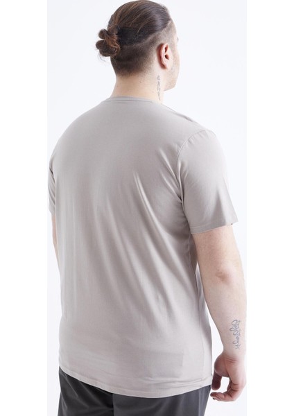 Koyu Bej Basic Kısa Kol O Yaka Büyük Beden Erkek T-Shirt - 88072