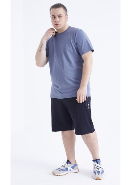 Petrol Basic Kısa Kol O Yaka Büyük Beden Erkek T-Shirt - 88072 fırsatları