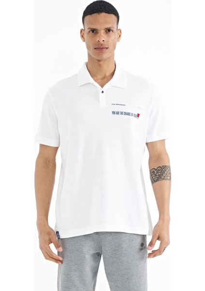 Tommy Life Beyaz Yazı Baskılı Standart Form Polo Yaka Erkek T-shirt - 88236