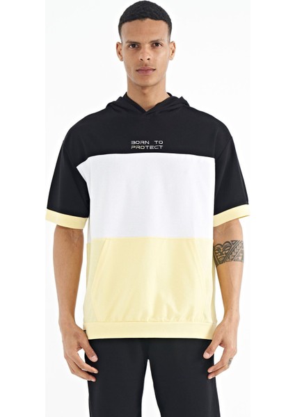 Tommy Life Sarı Kapüşonlu Baskı Detaylı Oversize Erkek T-shirt - 88191