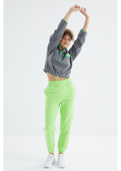 Fıstık Yeşil Yüksek Bel Rahat Form Basic Jogger Kadın Eşofman Alt - 94624