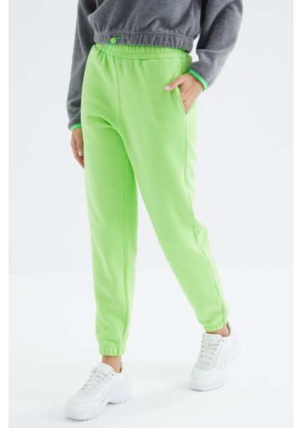 Fıstık Yeşil Yüksek Bel Rahat Form Basic Jogger Kadın Eşofman Alt - 94624