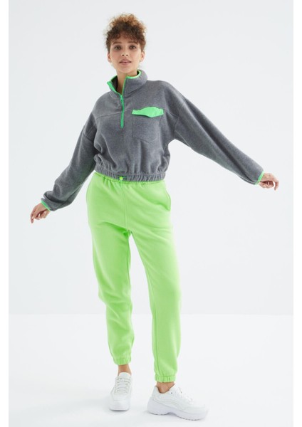 Fıstık Yeşil Yüksek Bel Rahat Form Basic Jogger Kadın Eşofman Alt - 94624