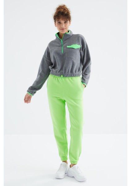 Fıstık Yeşil Yüksek Bel Rahat Form Basic Jogger Kadın Eşofman Alt - 94624