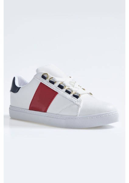 Tommy Life Beyaz - Lacivert Bağcıklı Şerit Detaylı Suni Deri Kadın Spor Ayakkabı - 89202 indirimleri