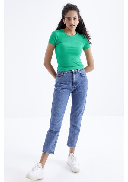 Yeşil Basic Kısa Kol O Yaka Kadın T-Shirt - 97202