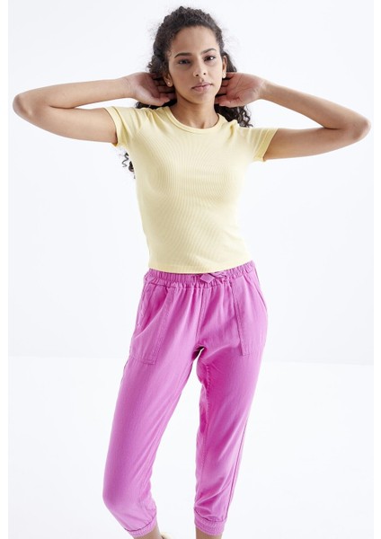Sarı Basic Kısa Kol O Yaka Kadın T-Shirt - 97202