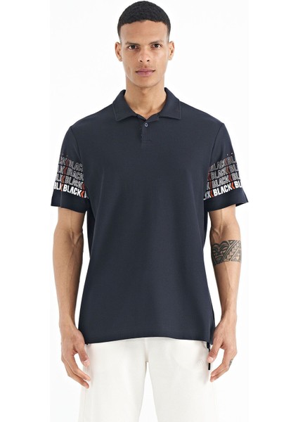 Lacivert Kol Baskı Detaylı Polo Yaka Standart Form Erkek T-shirt - 88240