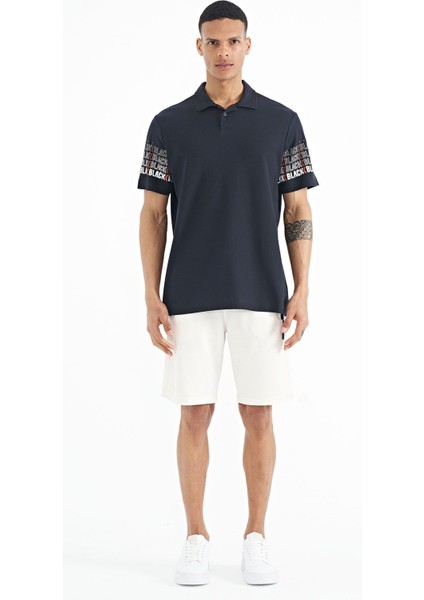 Lacivert Kol Baskı Detaylı Polo Yaka Standart Form Erkek T-shirt - 88240 fiyatları